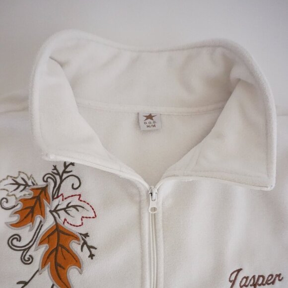 Vintage Jasper Canada White Travel Fall Leaves Zip Up Fleece Sweater M - Picture 11 of 11